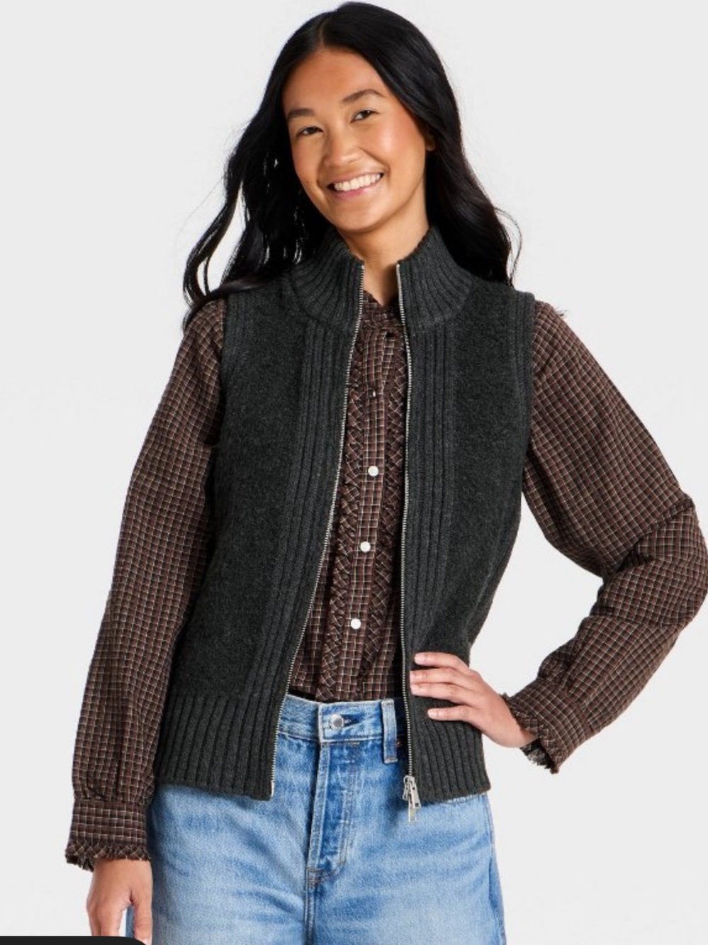 Universal Thread Charcoal Knit Zip Vest